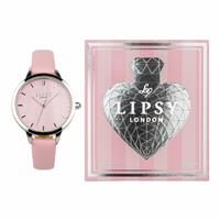 Lipsy Ladies Pink Faux Leather Strap Watch and Fragrance Set