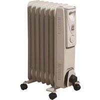 Daewoo Oil Filled 1500W Portable Radiator with Thermostat and Temperature Control - Ideal for Home, Garage or Office - White