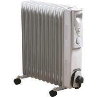 Daewoo 11 Fin 2500W Portable Oil Filled Radiator Heater with Thermostat & Wheels (White), Large