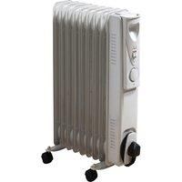 Daewoo Oil Filled 2000W Portable Radiator with Thermostat and Temperature Control - Ideal for Home, Garage or Office Use - White