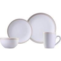 Carnaby CRM1178 ' Fenchurch Linen' 16PC Stoneware Set, Includes 4 x 10.5 Dinner, 4 x 8 Side Plates, 4 x 5.5 Bowls and 4 x Mugs-(White & Cream)
