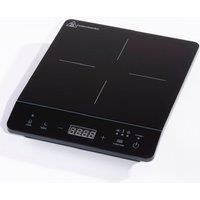 Daewoo 2000W Electric Single Induction Hob with Built-In Timer and Adjustable Temperature Settings, Automatic Switch Off and Overheat Protection, 220-240v 50hz Type G UK Plug, Glossy Crystal Glass