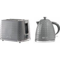 Daewoo Argyle SDA1871 1.7 Litre 3kw Jug Kettle and 2 Slice Toaster All in One Kitchen Matching Set Concealed Heating Element Easy Clean Grey, Plastic, 3 W, 1700 milliliters