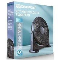 Daewoo 20 Inch Floor Fan, High Velocity, Portable With Carry Handles, Tilt Up And Down, 3 Speed Settings, Sturdy Base With Feet, 5 Blades, Fan Guard, Plastic, Black, For All Floors