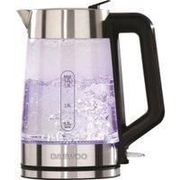 Daewoo 1.7L 3000W Easy-Fill Kettle with Illuminated Glass Body, 360° Swivel Base and Water Level Gauge, Built-In Safety Features for Left and Right Handed