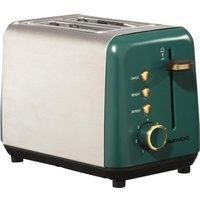 Daewoo Emerald Collection 2 Slice Toaster SDA2287 With Variable Browning Controls Removable Crumb Tray For Easy Cleaning Cord Storage, Reheat and Defrost Functions, Auto Pop Up Green and Gold