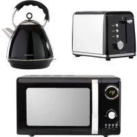 Daewoo Black Matching Kensington Pyramid Kettle 2-Slice Toaster & Microwave Set