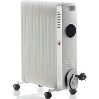 Daewoo Oil Filled Radiator, 2500W, Ideal For Larger Rooms, Enhanced Safety Features, Timer And Adjustable Thermostat, LED Display And Remote Control, Portable With Cord Storage, White