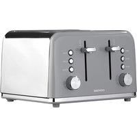 Daewoo Kensington, Toaster 4 Slice, Stainless Steel, Removable Crumb Tray, Defrost, Reheat And Browning Controls, Cancel Function, High Lift Lever, Easy To Clean, Grey