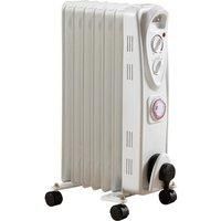 Daewoo Oil Radiator 1500W 7 Fin Portable Heater With 3 Heat Settings Timer White