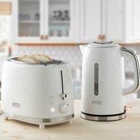 Daewoo Honeycomb Collection, Kettle & Toaster Set, 1.7L Kettle With Matching 2 Slice Toaster, Safety Features, Easy Cleaning, Cohesive Kitchen Set, White