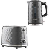 Daewoo Honeycomb Collection, Kettle & Toaster Set, 1.7L Kettle With Matching 2 Slice Toaster, Safety Features, Easy Cleaning, Cohesive Kitchen Set, Grey