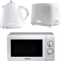 Daewoo Argyle Kettle Toaster and Microwave Set  800W 20L, 2 Slice, Jug White