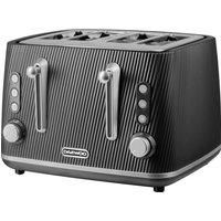 Daewoo Cascade 4 Slice Toaster – Black Ribbed Finish, Dual Independent Controls, Adjustable Browning, Cancel, Reheat & Defrost Functions, Removable Crumb Trays