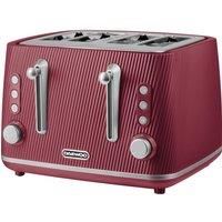 Daewoo Cascade 4 Slice Toaster – Ruby Ribbed Finish, Dual Independent Controls, Adjustable Browning, Cancel, Reheat & Defrost Functions, Removable Crumb Trays