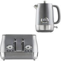 DAEWOO Denver Vintage Stainless Steel Kettle And 4 Slice Toaster Set Smoked Grey