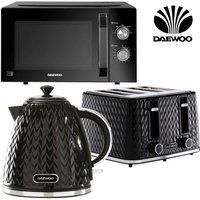 Daewoo ARGYLE 1.7L 3000W Kettle 4-Slice Toaster & Large 23L Microwave Set Black