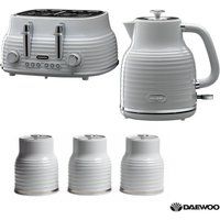 Daewoo Sienna Matching Kettle 4-Slice Toaster Tea Coffee Sugar Canister Set Grey