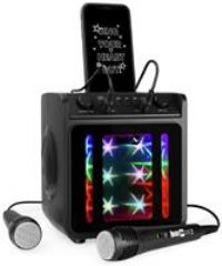 RockJam 10-Watt Rechargeable Bluetooth Karaoke Machine with Two Microphones, Voice Changing Effects & LED Lights