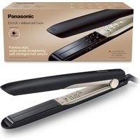 Panasonic EH-HS0E nanoe Hair Straightener for Flawless Style, Single Stroke Straightening with Advanced Smooth Gloss Ceramic Plate, Black/Champagne Gold