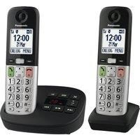 Panasonic KX-TGU432EB Digital Cordless Landline Phone with Answering Machine, Base Unit & 2 Handsets, LCD Display, Fav Call, Torchlight, Hearing Aid Compatible, Black & Silver