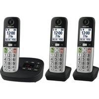Panasonic KX-TGU433EB Digital Cordless Landline Phone with Answering Machine, Base Unit & 3 Handsets, LCD Display, Fav Call, Torchlight, Hearing Aid Compatible, Black & Silver
