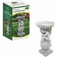 GardenKraft 10959 Angel & Shell Bird Bath/Weatherproof Material/Realistic Granite Stone Finish/Durable Polyresin Construction / 30cm Height