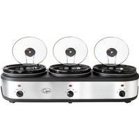 Quest 16530 3 x 2.5L Pot Electric Slow Cooker and Buffet Server, Triple Crock Pot & Food Warmer - 3 Extra Large 2.5 Litre Ceramic Pots with Lids, Lid Stands & 3 Heat Settings, Black/Silver