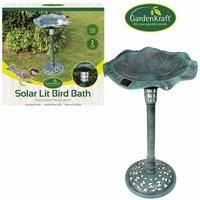 GardenKraft 17430 Solar Lit Bird Bath with Verdigris Metal Effect | Solar Powered Light Feature | Weatherproof | 80cm x 43cm