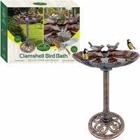 GardenKraft 23940 Clam Shell Design Bird Bath with Stones | Bronze Metal Effect | Weatherproof Garden Feature | 80cm x 36cm