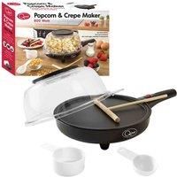 Quest 34400 2-in-1 Popcorn & French Crêpe Pancake Maker / Non-Stick Hot Plates / 8-Inch Electric Pan with Batter Spreader / Also Cooks Eggs, Omelettes & Flatbreads