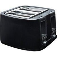 Quest 4 Slice Toaster with Wide Slots / 7 Browning Levels/Reheat & Defrost/Crumb Tray & Cord Storage / 1500W (Black)