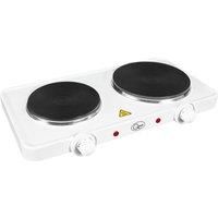 Quest 35250 Electric Twin Double Hot Temperature Control for Home, Camping and Caravan Cooking, 1000W + 1500 Watt Plates, White, 2500 W