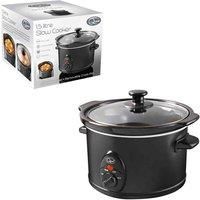 Quest 35269 1.5 Litre Slow Cooker/Compact Stainless Steel / 3 Temperature Settings/Transparent Toughened Glass Lid/Dishwasher Safe Bowl/Black Colour / 120W