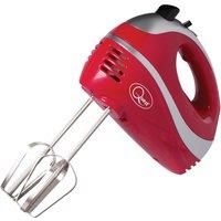 Quest 35820 Multi Use 5-Speed Hand Mixer with Chrome Beaters, Dough Hooks and Balloon Whisk Attachments, 300W, Red, 300 W