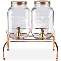 Set of 2 Vintage 4L Glass Jug Dispensers Tap Rose Gold with Stand Drinks Parties