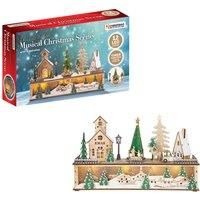 The Christmas Workshop Light Up Wooden Festive Scenes/Indoor Christmas Decorations/Warm White LEDs/Hand Crafted (Musical Christmas Scene)