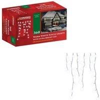 The Christmas Workshop Warm White Icicle LED Christmas Lights/Mains Powered with 8 Functions/Indoor or Outdoor Fairy Lights for Home, Weddings and Gardens (360)