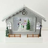 The Christmas Workshop 70639 Snowman Inside A Cabin Indoor Christmas Decoration / 5 x Bright White LED Lights/Battery Operated / 26cm x 9cm x 22cm