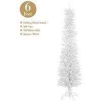 The Christmas Workshop 70710 6ft White Pre-Lit Slimline Christmas Tree | Artificial Indoor Christmas Decoration | Includes Folding Metal Christmas Tree Stand | 560 Tips & 110 LED Lights
