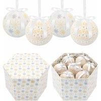 The Christmas Workshop Set of 14 Christmas Baubles / Various Festive Designs / Gift Boxed Christmas Tree Decorations / 7.5cm Diameter Baubles (White & Gold Snowflake and Icicles)