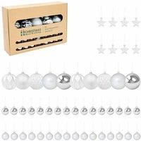 The Christmas Workshop Set of 50 Shatterproof Textured Baubles/Elegant Festive Designs/Christmas Tree Decorations with Hanging String/Various Sizes and Styles (Silver)