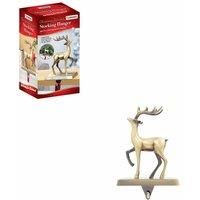 The Christmas Workshop Stocking Holder/Antique Finish Hanger in Silver or Gold/Festive Decoration with Metal Hook and Weighted Base/Reindeer or Christmas Tree (Gold Reindeer)