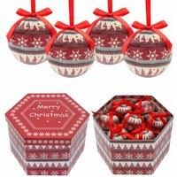 The Christmas Workshop Set of 14 Christmas Baubles/Various Festive Designs/Gift Boxed Christmas Tree Decorations / 7.5cm Diameter Baubles (Red & White Nordic)