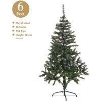 Benross Artificial Green Christmas Tree with Snow Tips & Cones - 6ft