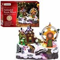 The Christmas Workshop 81360 Christmas Village With Revolving Ferris Wheel / Light Up Christmas Decoration / 10 x Multi-Coloured LED Lights / 26cm x 17cm x 17cm