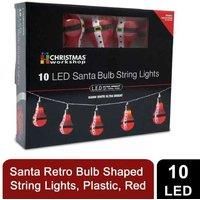 Christmas Workshop Battery Operated 10 LED Santa Retro Bulb Shaped String Lights, Plastic, Red,