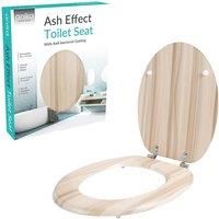 Anika 92529 Ash Effect Toilet Seat Anti Bacterial Coating Chrome Hinges, 43cm x 37.5cm