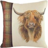 Evans Lichfield Hunter Highland Cow Polyester Filled Cushion, Multi, 43 X 43cm