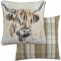 Evans Lichfield Watercolour Highland Cow Polyester Filled Cushion, Polyester, Multicolour